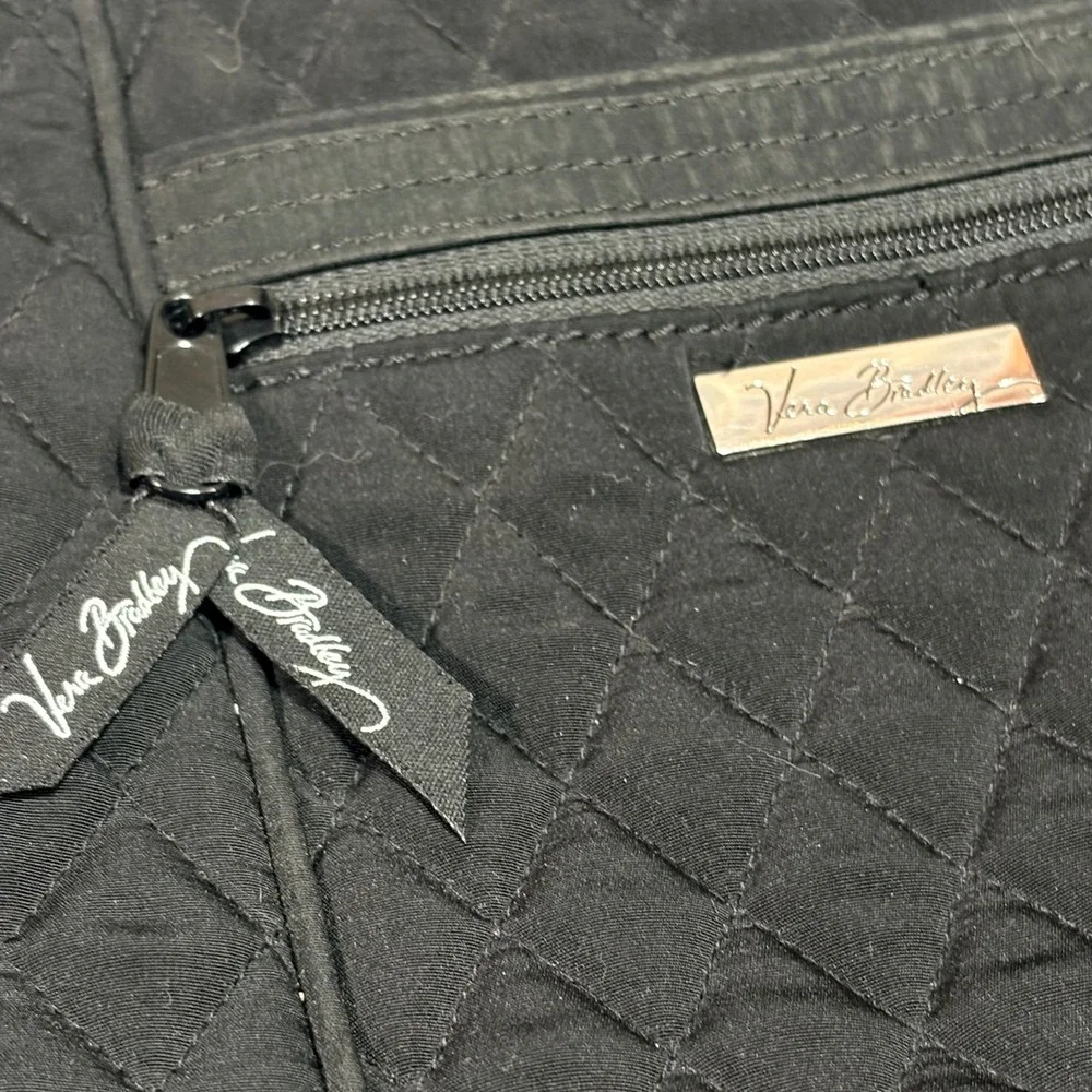 Vera Bradley Quilted Black‎ Crossbody Bag Leopard Print Lined Zip Front Pocket